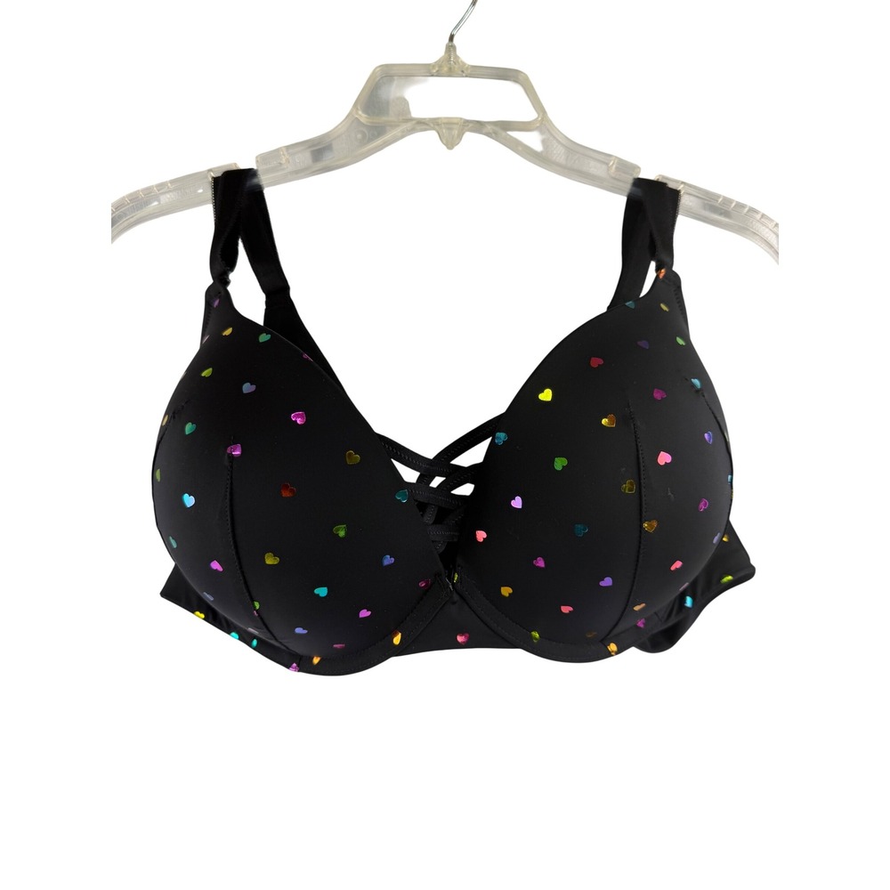 Torrid Curve Black Rainbow Metallic Heart Foil Full Coverage 46B Underwire Bra